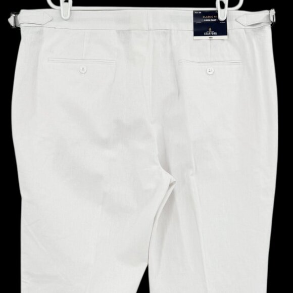 Stafford Men's Flat Front Classic Side Buckle Lined Blend White Pants 42x30 NWT - Picture 4 of 11